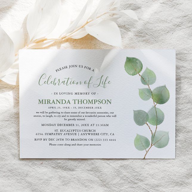 Invitación Simple acuarela Eucalyptus Celebración de la Vida (Subido por el creador)