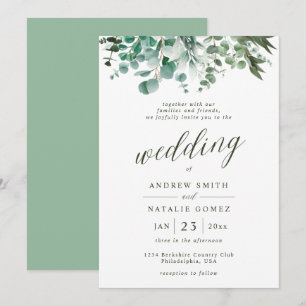 Invitación Simple acuarela Eucalyptus Greenery Boda