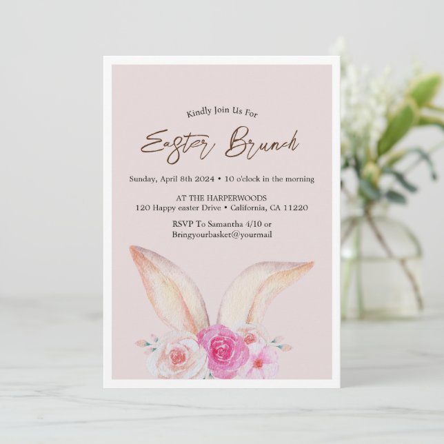 Invitación Simple acuarela floral caza de huevos de brunch de (Anverso de pie)