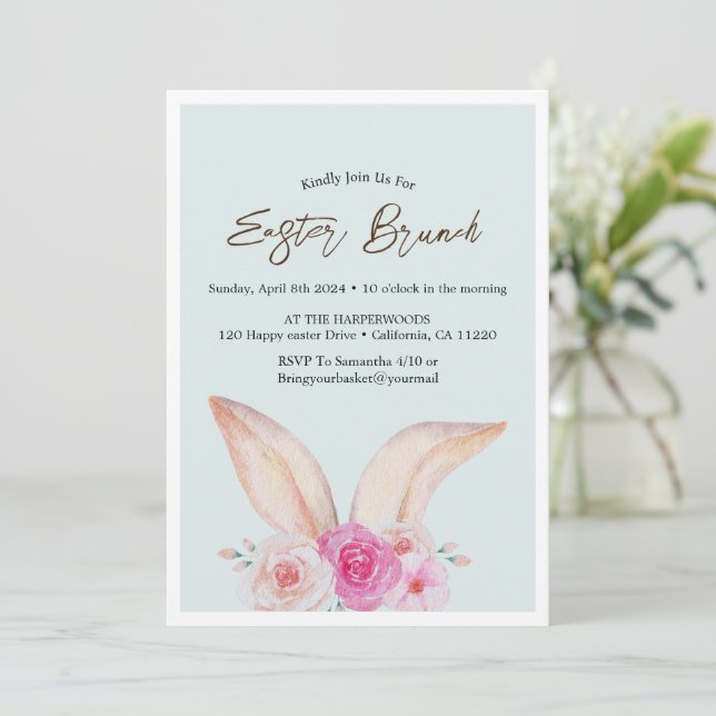 Invitación Simple acuarela floral caza de huevos de brunch de (Anverso de pie)
