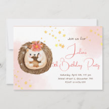 Simple acuarela Hedgehog Birday Party Invitati