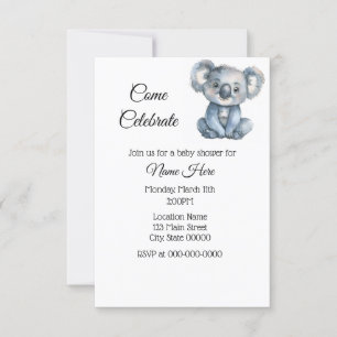 Invitación Simple acuarela Koala Baby Shower