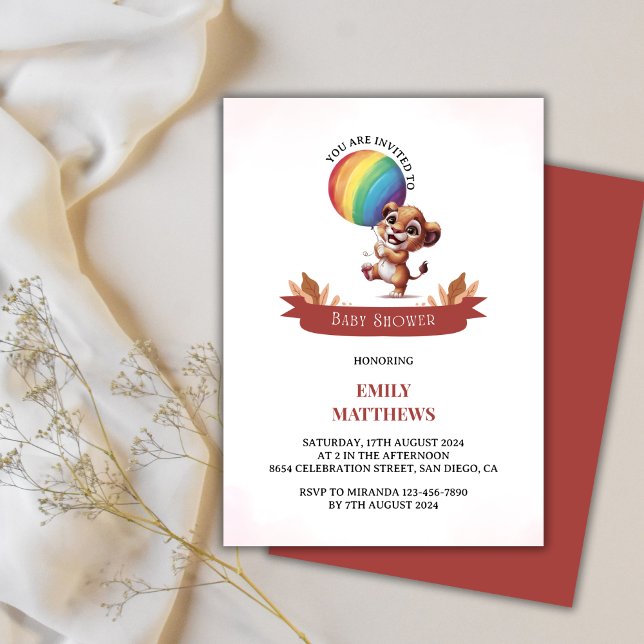 Invitación Simple acuarela Lion Cubo Globo Baby Shower (Subido por el creador)