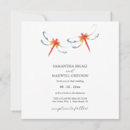 Invitación Simple acuarela rojo Dragonfly Wedding Invite
