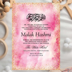 Invitación Simple acuarela rosada brillante Aqiqa Aqeeqa islá