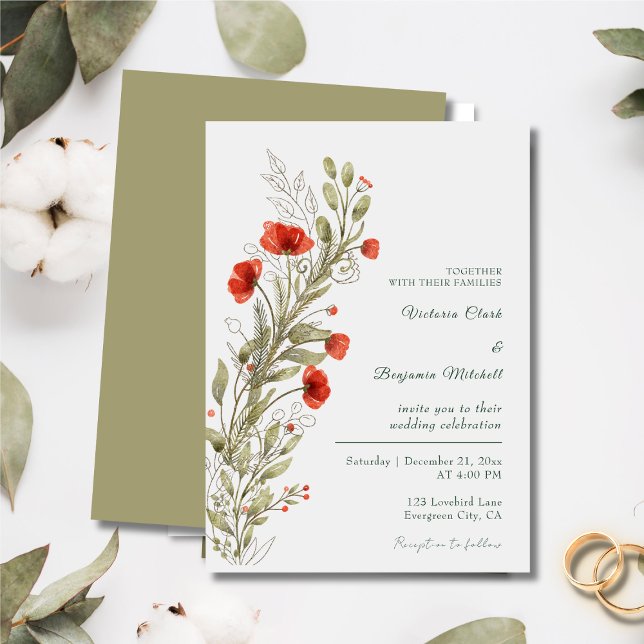 Invitación Simple acuarela Rústica Floral Boho Fall Wedding (Simple Rustic Watercolor Floral Boho Fall Wedding Invitation)