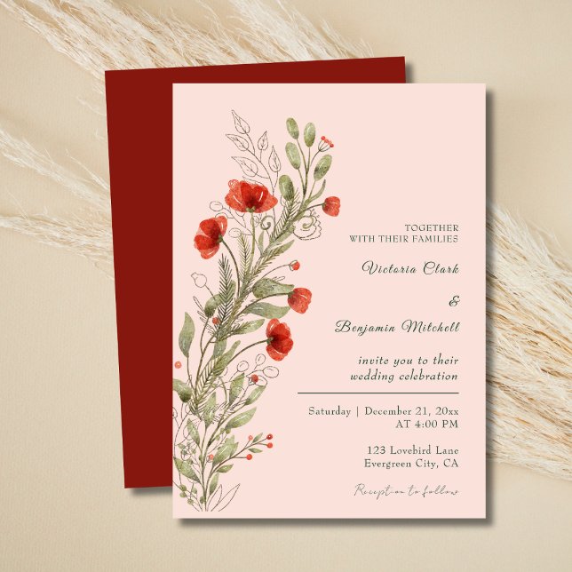 Invitación Simple acuarela Rústica Floral Boho Fall Wedding (Simple Rustic Watercolor Floral Boho Fall Wedding Invitation )