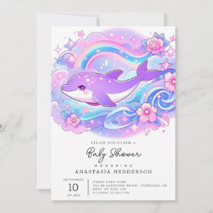 Invitación Simple Adorable Dolphin Baby Shower