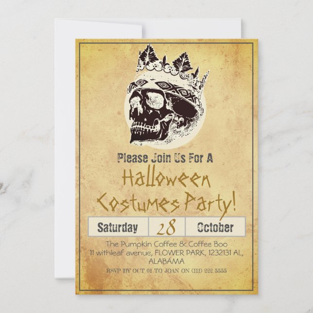 Invitación Simple Adulto Vintage Halloween Party Cráneo gótic (Anverso)