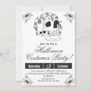 Invitación Simple Adulto Vintage Halloween Party Cráneo gótic