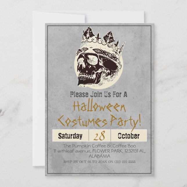 Invitación Simple Adulto Vintage Halloween Party Cráneo gótic (Anverso)