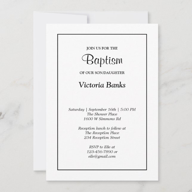 Invitación simple al bautismo blanco (Anverso)