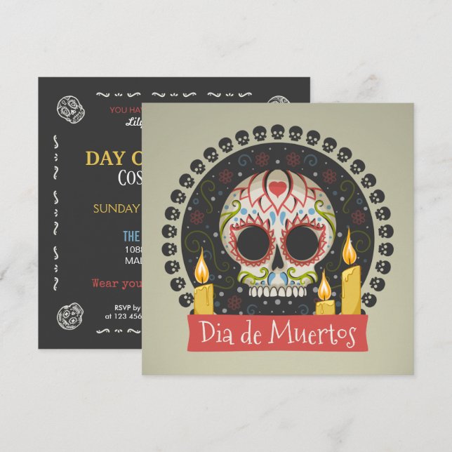 Invitación simple al Día de Muertos para el cráneo (Anverso / Reverso)