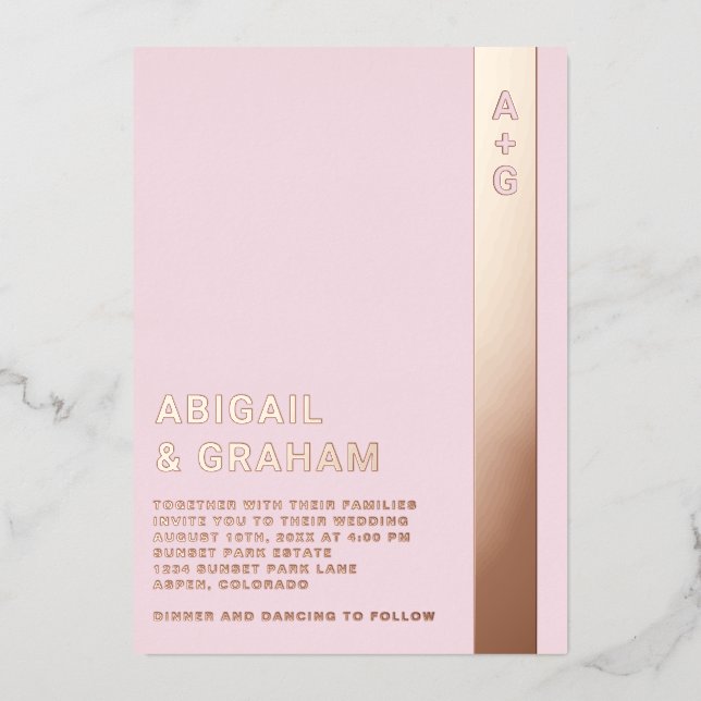 Invitación simple al Relieve metalizado de Boda de (Anverso)