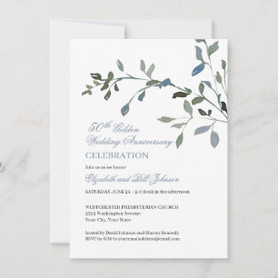 Invitación Simple Aquarela Azul 50 Aniversario de Boda
