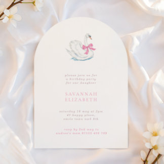 Invitación Simple Arch Swan & Pink Bow Girls Birthday Party