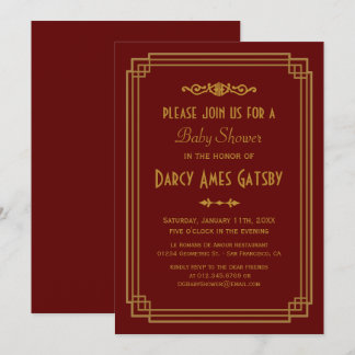 Invitación Simple Art Deco Borgoña Baby Shower invita