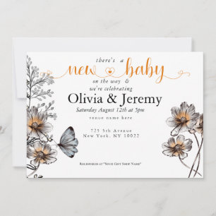 Invitación Simple Arte de Línea Amapolas Terracota Baby Showe
