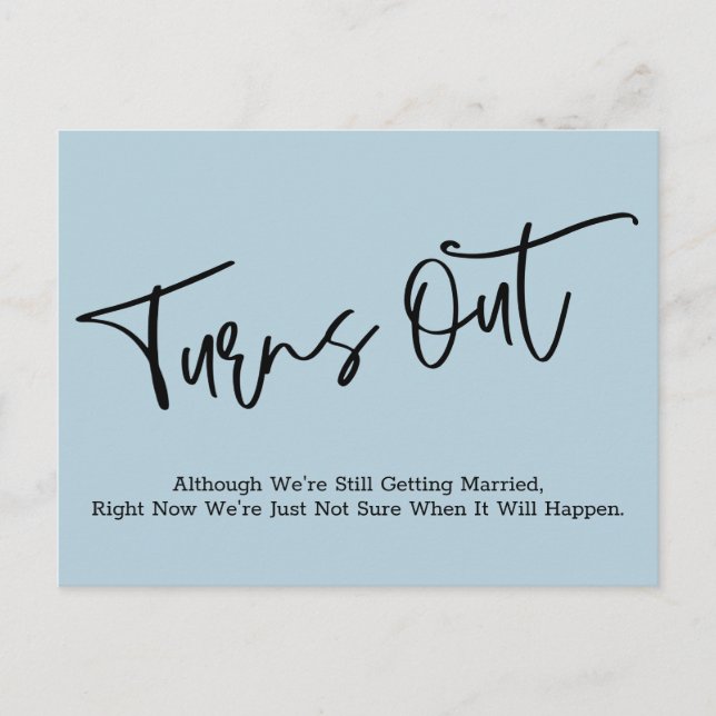 Invitación simple azul de Boda posponeada (Anverso)