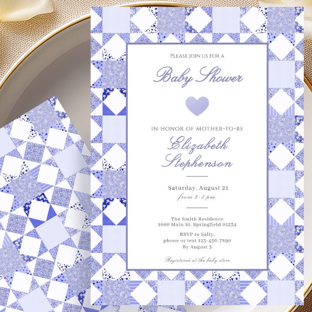 Invitación simple azul de edredón para baby shower (Subido por el creador)