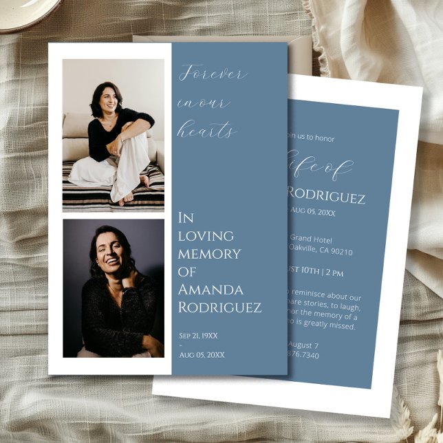 Invitación Simple Azul En La Memoria Amada Foto Funeral (Subido por el creador)