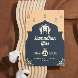 Invitación simple azul para Iftar de Ramadán (retr