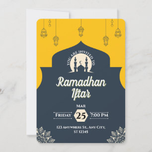 Invitación simple azul para Iftar de Ramadán (retr