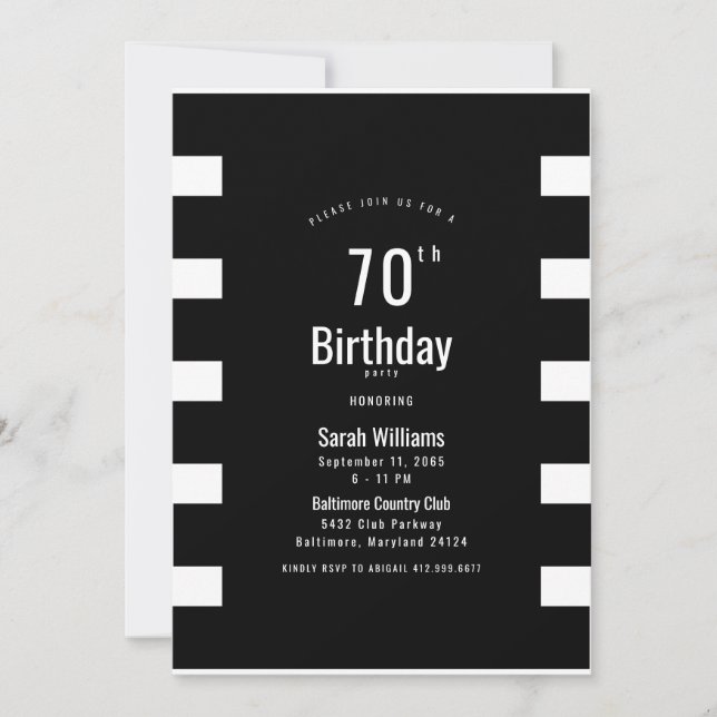 Invitación simple B/N para fiesta de cumpleaños nú (Anverso)