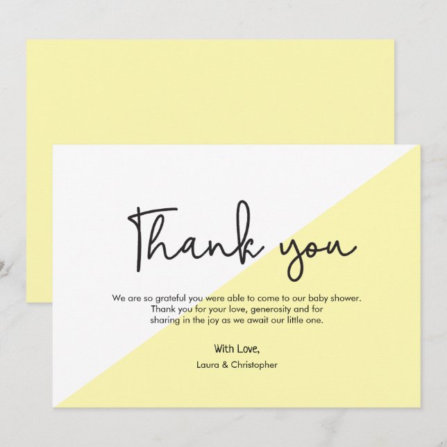 Invitación Simple Baby Shower Amarillo Moderno Gracias (Anverso / Reverso)