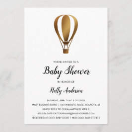 Invitación Simple Baby Shower Smooth Gold Hot Air Balloon