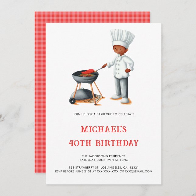 Invitación Simple Barbacoa de Verano 40 cumpleaños (Anverso / Reverso)