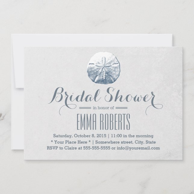 Invitación Simple Beach Sand Dollar Silver Bridal Shower (Anverso)