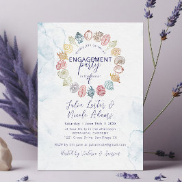 Invitación Simple Beach Seashell Wreath Engagement Party