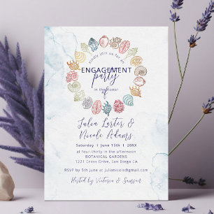 Invitación Simple Beach Seashell Wreath Engagement Party