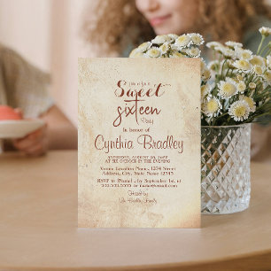 Invitación simple beige dulce dieciséis cumpleaños