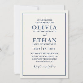 Invitación Simple Beige Dusty Blue Minimalist Border Wedding 