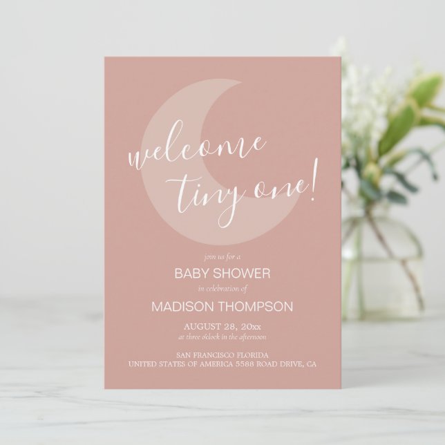 Invitación Simple bienvenida Tiny One Terracotta Baby Shower  (Anverso de pie)
