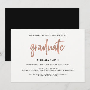 Invitación Simple Black and Faux Rosa Gold Graduation Party