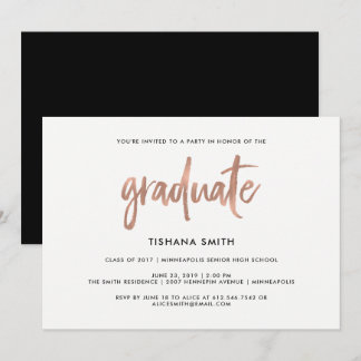 Invitación Simple Black and Faux Rosa Gold Graduation Party