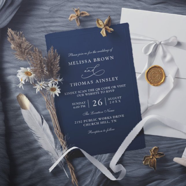 Invitación Simple Black and White Budget QR Code Wedding (Subido por el creador)