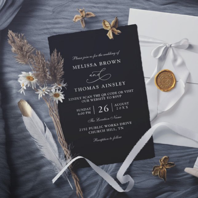 Invitación Simple Black and White Budget QR Code Wedding (Subido por el creador)