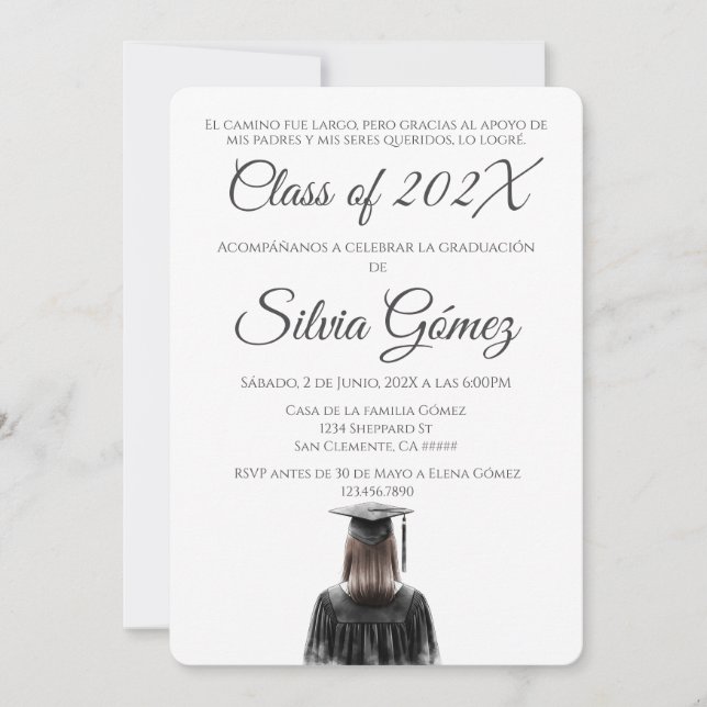 Invitación Simple Black and White Class of 2026 graduation (Anverso)