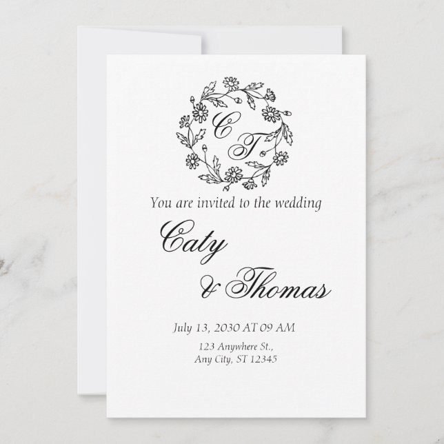 Invitación Simple black and white weeding invitation (Anverso)