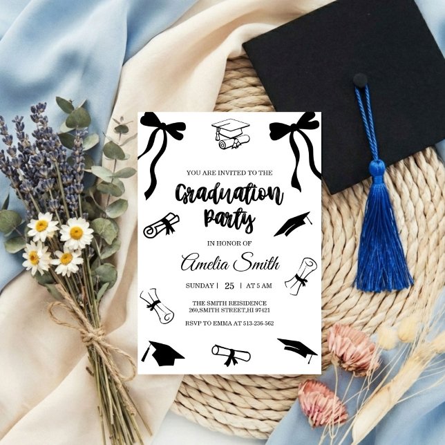 Invitación Simple  Black Bow graduation party invitation (Subido por el creador)