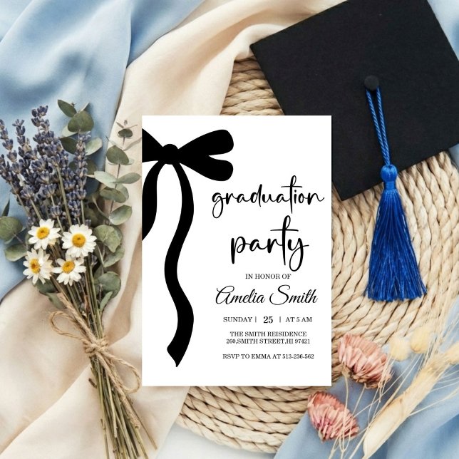 Invitación Simple  Black Bow graduation party invitation (Subido por el creador)