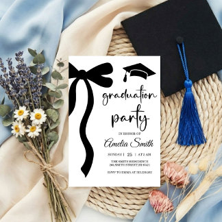 Invitación Simple  Black Bow graduation party invitation