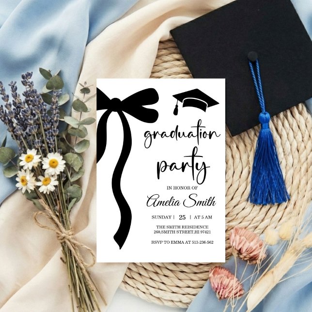 Invitación Simple  Black Bow graduation party invitation (Subido por el creador)