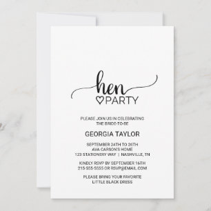 Invitación Simple Black Calligraphy Hen Fiesta