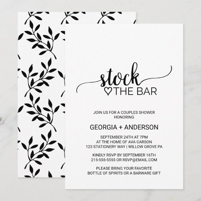 Invitación Simple Black Calligraphy Stock the Bar (Anverso / Reverso)