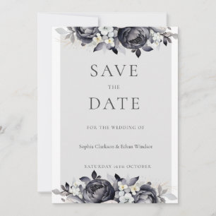 Invitación Simple Black Floral Digital Save the Date Card